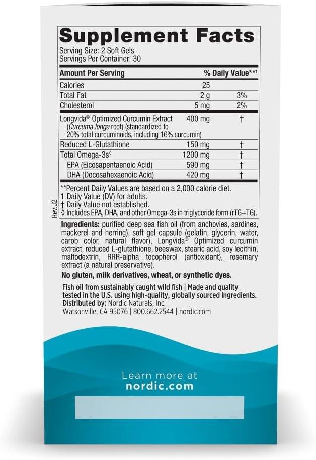imageNordic Naturals Omega Curcumin Lemon 60 Soft Gels 1200 mg Omega3 400 mg Optimized Curcumin Combats Cellular Stress NonGMO 30 Servings