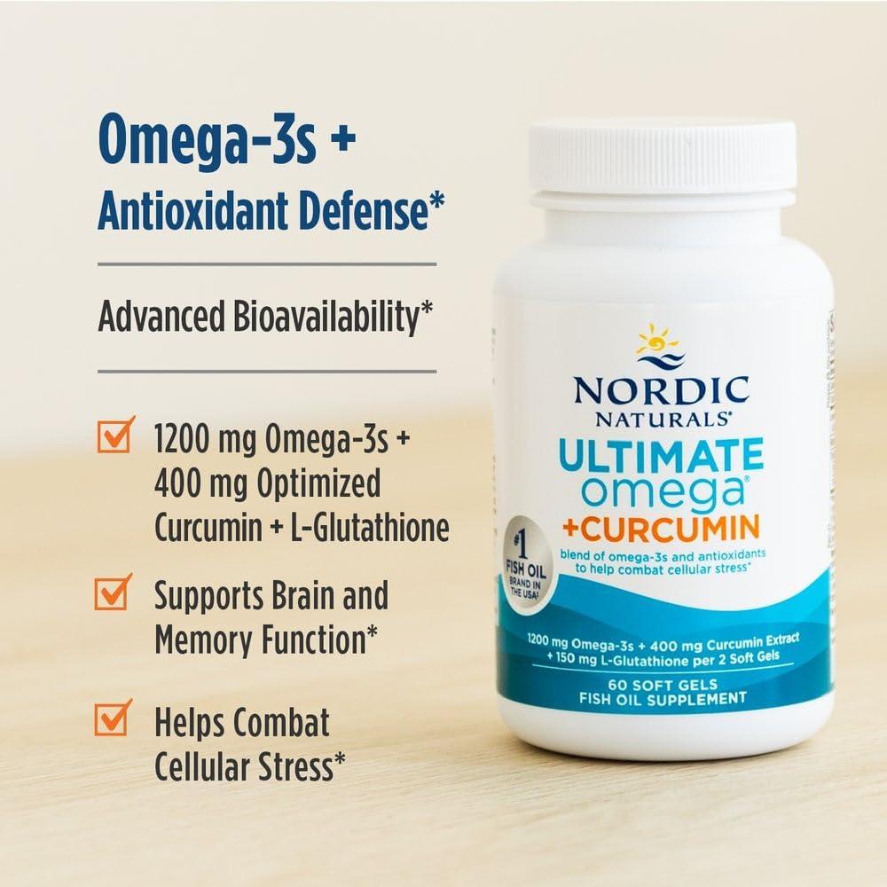 imageNordic Naturals Omega Curcumin Lemon 60 Soft Gels 1200 mg Omega3 400 mg Optimized Curcumin Combats Cellular Stress NonGMO 30 Servings