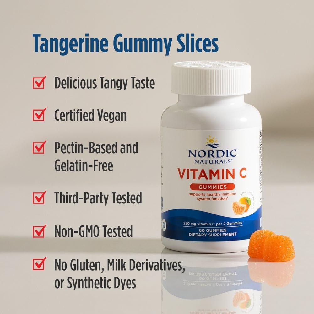 imageNordic Naturals Vitamin C Gummies Tart Tangerine 120 Gummies 250 mg Vitamin C Immune Support Antioxidant Protection Child Growth amp Development NonGMO Vegan 60 Servings60 Count Pack of 1