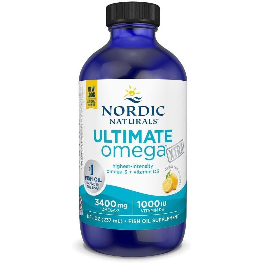 imageNordic Naturals Ultimate Omega Xtra Liquid Lemon Flavor  8 oz  3400 mg Omega3  1000 IU Vitamin D3  EPA amp DHA  Brain Heart Joint amp Immune Health  NonGMO  48 Servings
