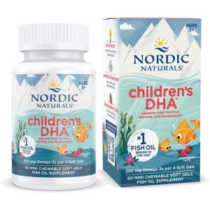 Nordic Naturals Children’s DHA, Strawberry – 90 Mini Chewable Soft Gels for Kids – 250 mg Omega-3 with EPA & DHA – Brain Development & Function – Non-GMO – 22 Servings(90 Count (Pack of 1))