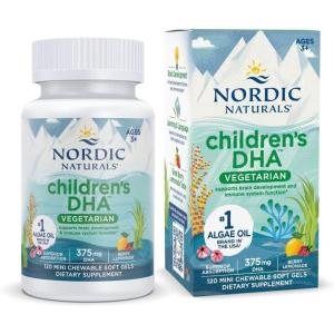 Nordic Naturals Children’s DHA Vegetarian – Kids DHA Omega-3 Supplement -Algae Oil – Berry Lemonade Mini Chewables – Plant-Based Formula for Ages 3+ – 120 Soft Gels – 40 Servings(120 Count (Pack of 1))