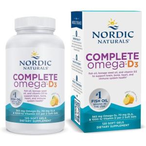 Nordic Naturals Complete Omega-D3, Lemon Flavor – 60 Soft Gels – 565 mg Omega-3 + 70 mg GLA + 1000 IU Vitamin D3 – EPA & DHA – Healthy Skin, Cognition, & Positive Mood – Non-GMO – 30 Servings(120 Count (Pack of 1))