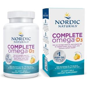 Nordic Naturals Complete Omega-D3, Lemon Flavor – 60 Soft Gels – 565 mg Omega-3 + 70 mg GLA + 1000 IU Vitamin D3 – EPA & DHA – Healthy Skin, Cognition, & Positive Mood – Non-GMO – 30 Servings(60 Count (Pack of 1))