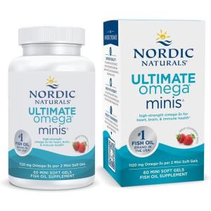 Nordic Naturals Ultimate Omega Minis, Strawberry Flavor – 60 Minis Soft Gels – 1120 mg Omega-3 – High-Potency Fish Oil Supplement – EPA & DHA – Promotes Brain & Heart Health – 30 Servings