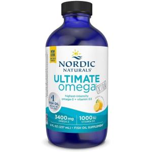 Nordic Naturals Ultimate Omega Xtra Liquid, Lemon Flavor – 8 oz – 3400 mg Omega-3 + 1000 IU Vitamin D3 – EPA & DHA – Brain, Heart, Joint, & Immune Health – Non-GMO – 48 Servings