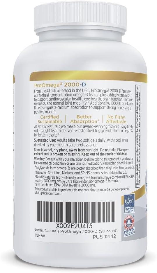 imageNordic Naturals ProOmega 2000D Fish Oil 1125 mg EPA 875 mg DHA 1000 IU Vitamin D3 Cardiovascular Neurological Eye and Immune Health Lemon Flavor 60 Soft GelsLemon