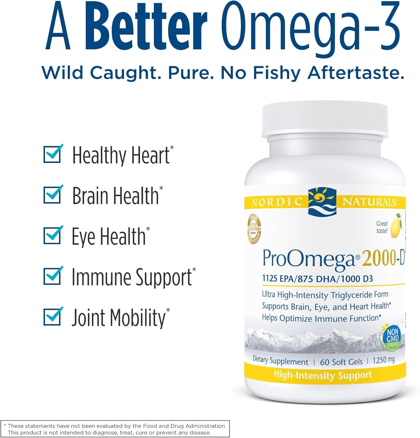 imageNordic Naturals ProOmega 2000D Fish Oil 1125 mg EPA 875 mg DHA 1000 IU Vitamin D3 Cardiovascular Neurological Eye and Immune Health Lemon Flavor 60 Soft GelsLemon