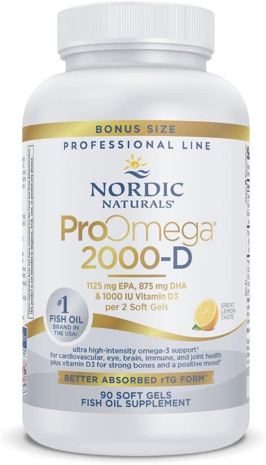 imageNordic Naturals ProOmega 2000D Fish Oil 1125 mg EPA 875 mg DHA 1000 IU Vitamin D3 Cardiovascular Neurological Eye and Immune Health Lemon Flavor 60 Soft GelsLemon