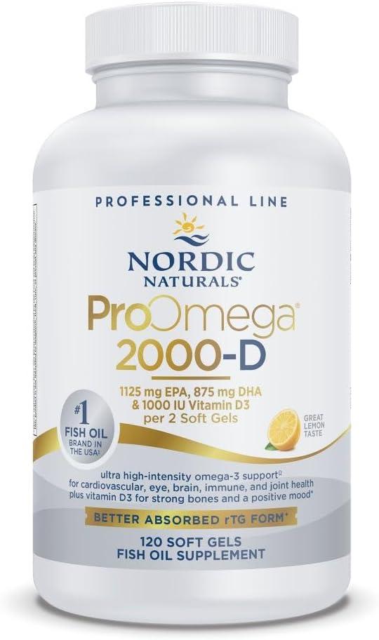 imageNordic Naturals ProOmega 2000D Fish Oil 1125 mg EPA 875 mg DHA 1000 IU Vitamin D3 Cardiovascular Neurological Eye and Immune Health Lemon Flavor 60 Soft GelsLemon