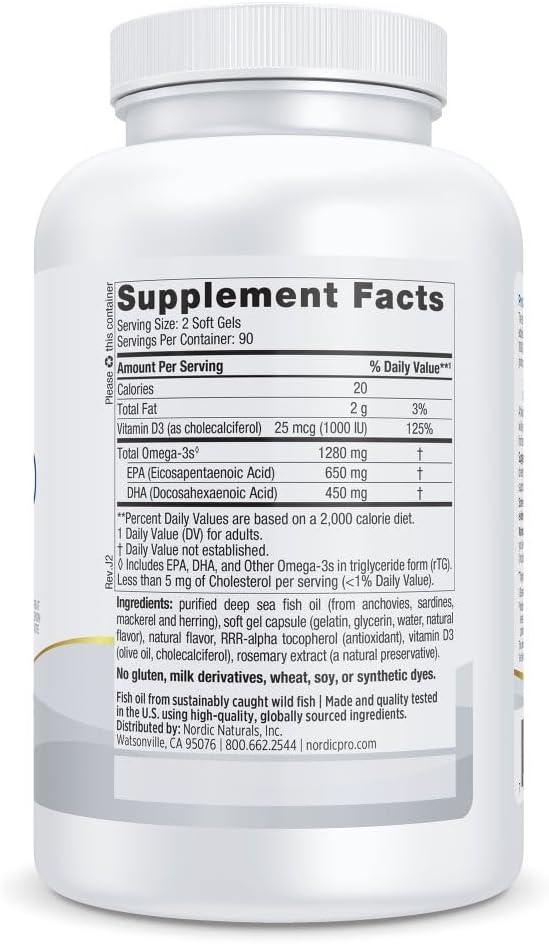 imageNordic Naturals ProOmegaD Lemon Flavor 120 Soft Gels 1280 mg Omega3 1000 IU D3 HighPotency Fish Oil EPA amp DHA Brain Eye Heart amp Immune Health NonGMO 60 ServingsLemon