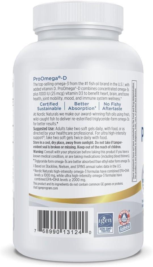 imageNordic Naturals ProOmegaD Lemon Flavor 120 Soft Gels 1280 mg Omega3 1000 IU D3 HighPotency Fish Oil EPA amp DHA Brain Eye Heart amp Immune Health NonGMO 60 ServingsLemon