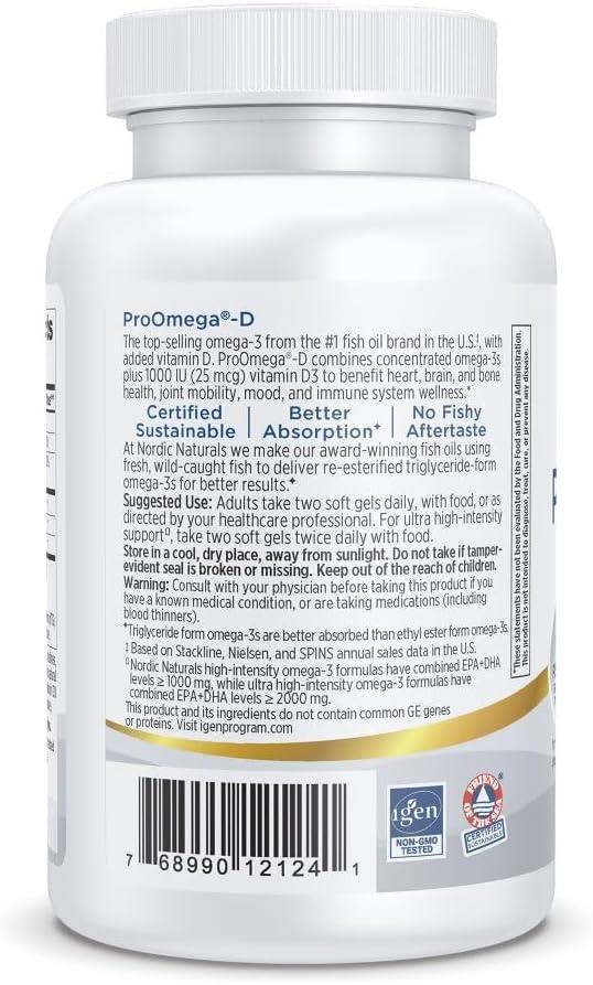 imageNordic Naturals ProOmegaD Lemon Flavor 120 Soft Gels 1280 mg Omega3 1000 IU D3 HighPotency Fish Oil EPA amp DHA Brain Eye Heart amp Immune Health NonGMO 60 ServingsLemon