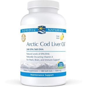 Nordic Naturals Pro – Arctic Cod Liver Oil CLO, Supports Heart and Brain Health – Lemon-Flavored 180 Soft Gels