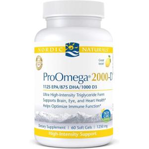 Nordic Naturals ProOmega 2000-D – Fish Oil, 1125 mg EPA, 875 mg DHA, 1000 IU Vitamin D3, Cardiovascular, Neurological, Eye, and Immune Health, Lemon Flavor, 60 Soft Gels(Lemon)
