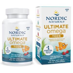 Nordic Naturals Ultimate Omega 2X Teen, Strawberry – 60 Mini Soft Gels – 1120 mg Total Omega-3s with EPA & DHA – Brain Health, Positive Mood, Social Development, Learning – Non-GMO – 30 Servings