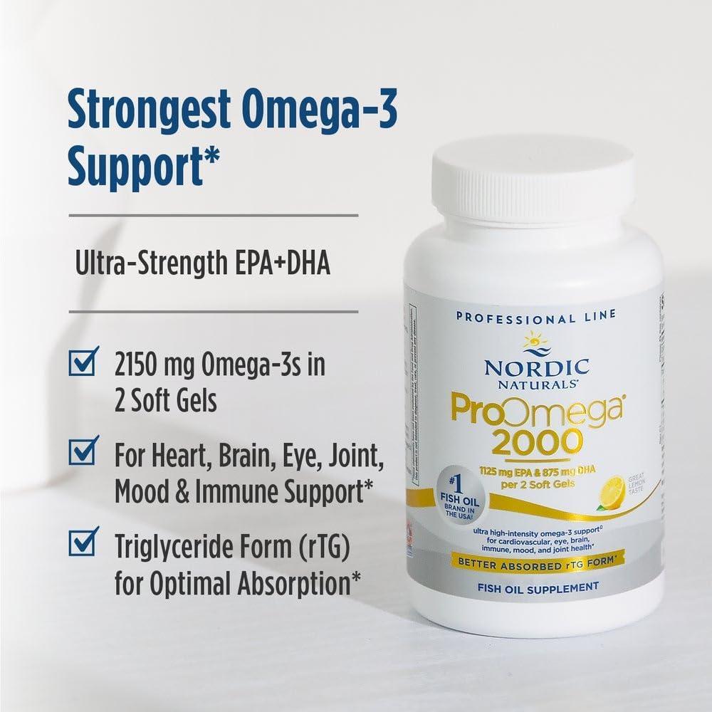 imageNordic Naturals ProOmega 2000 Lemon Flavor 120 Soft Gels 2150 mg Omega3 Ultra HighPotency Fish Oil EPA amp DHA Promotes Brain Eye Heart amp Immune Health NonGMO 60 ServingsLemon