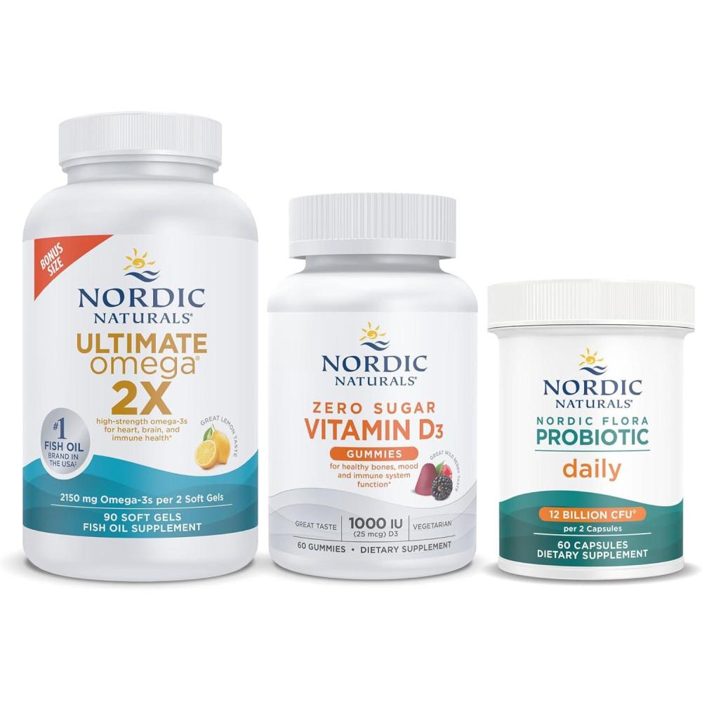 imageNordic Naturals Adult Immune Starter Pack  Ultimate Omega 2X Nordic Flora Probiotic Daily Zero Sugar Vitamin D3 Gummies