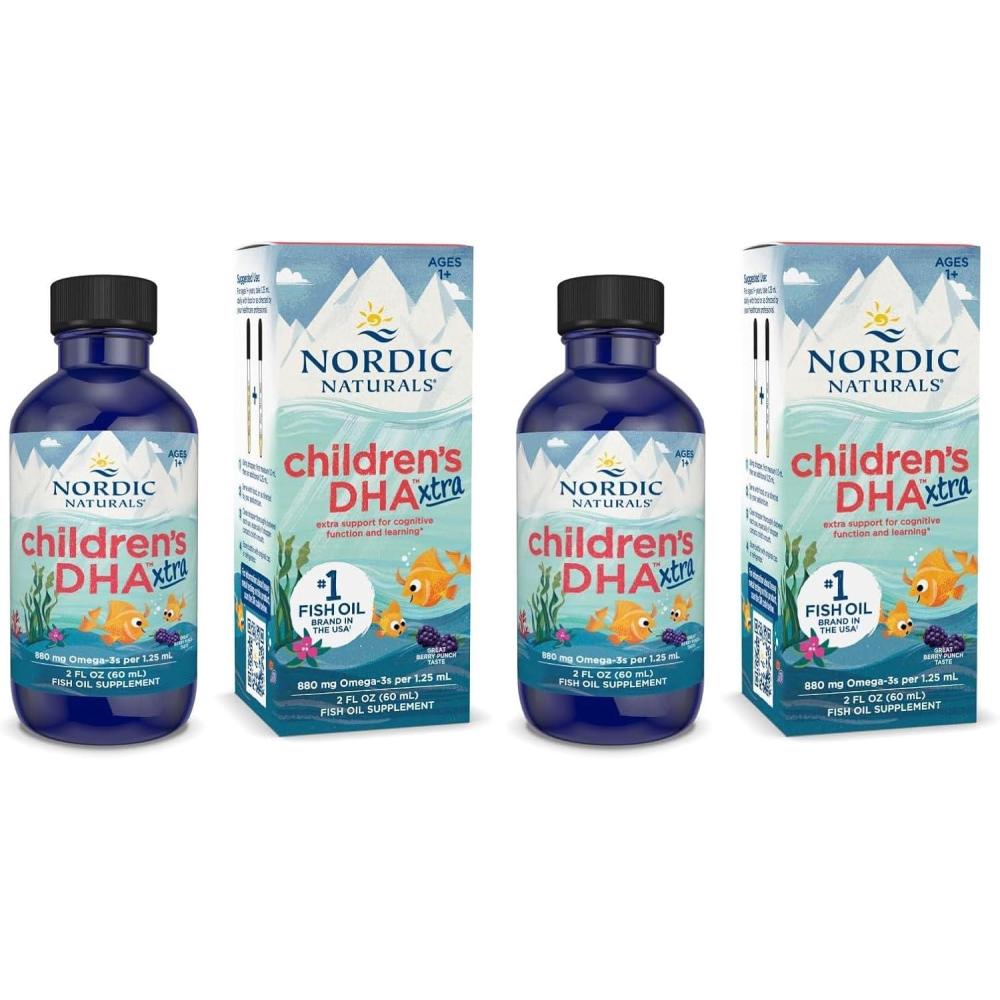imageNordic Naturals Childrens DHA Xtra Berry Punch  2 oz for Kids  880 mg Total Omega3s with EPA amp DHA  Cognitive amp Immune Function Learning Social Development  NonGMO  48 Servings2 Fl Oz Pack of 2