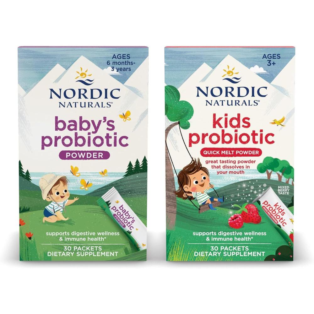 imageNordic Naturals Childrens Vegan Probiotic Powder Bundle  Babys Nordic Flora Probiotic Powder Unflavored  30 Packets  4 Billion CFU