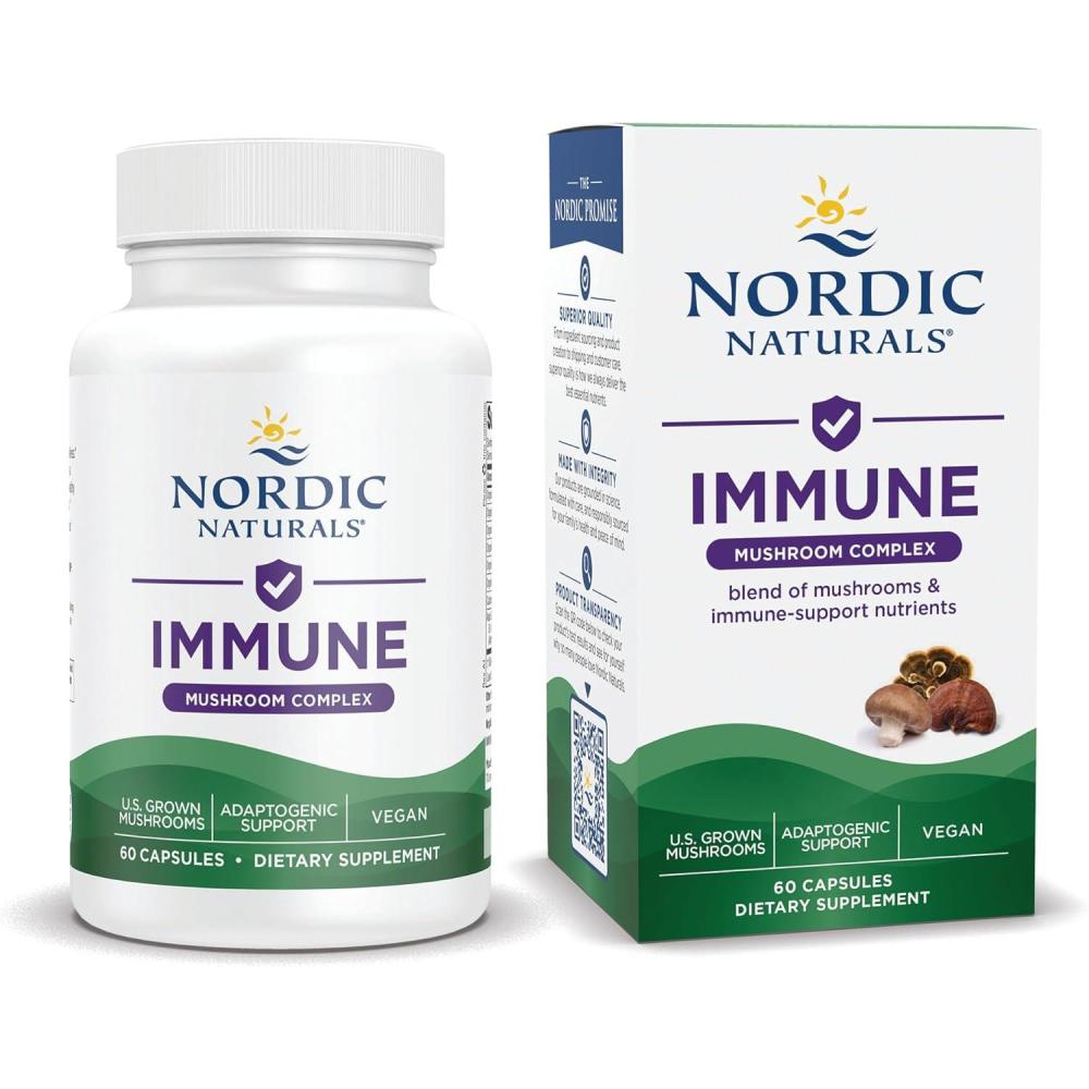 imageNordic Naturals Immune Mushroom Complex Unflavored 60 Capsules Adaptogenic Support MultiMushroom Blend Optimal Wellness NonGMO Certified Vegan 30 Servings