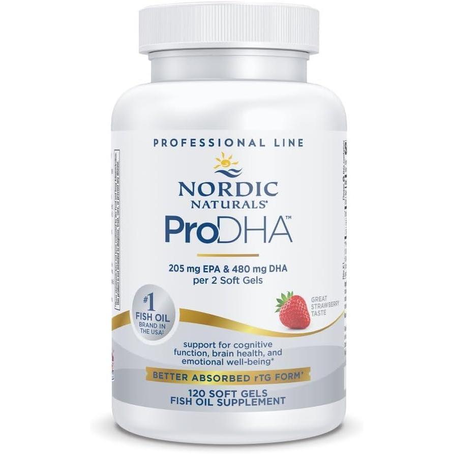 imageNordic Naturals ProDHA Strawberry  120 Soft Gels  830 mg Omega3  HighIntensity DHA Formula for Neurological Health Mood amp Memory  NonGMO  60 Servings