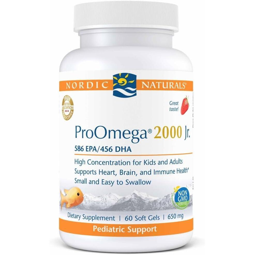 imageNordic Naturals ProOmega 2000 Jr Strawberry Flavor  60 Soft Gels  1120 mg Omega3  Ultra Potent Fish Oil  EPA amp DHA  Promotes Brain Heart amp Immune Health  NonGMO  30 Servings