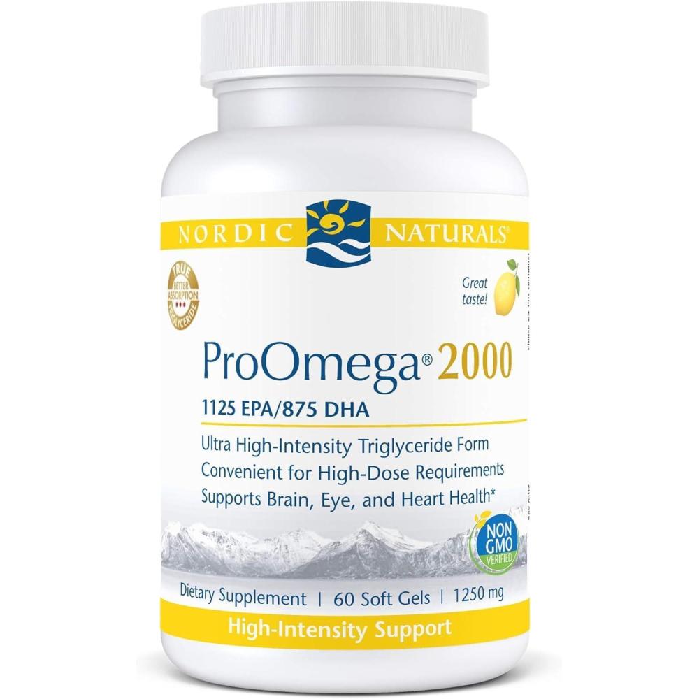 imageNordic Naturals ProOmega 2000 Lemon Flavor  120 Soft Gels  2150 mg Omega3  Ultra HighPotency Fish Oil  EPA amp DHA  Promotes Brain Eye Heart amp Immune Health  NonGMO  60 ServingsLemon