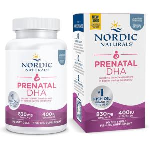 Nordic Naturals Prenatal DHA, Unflavored – 830 mg Omega-3 + 400 IU Vitamin D3 – 90 Soft Gels – Supports Brain Development in Babies During Pregnancy & Lactation – Non-GMO – 45 Servings