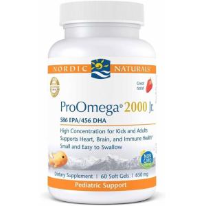 Nordic Naturals ProOmega 2000 Jr., Strawberry Flavor – 60 Soft Gels – 1120 mg Omega-3 – Ultra Potent Fish Oil – EPA & DHA – Promotes Brain, Heart, & Immune Health – Non-GMO – 30 Servings