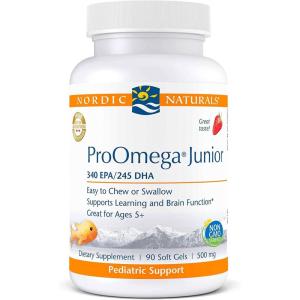 Nordic Naturals ProOmega Junior – Fish Oil, 340 mg EPA, 245 mg DHA, Support for Healthy Neurological, Nervous System, Eye, and Immune System Development*, Strawberry Flavor, 90 Soft Gels