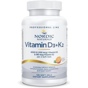 Nordic Naturals Professional Grade Vitamin D3+K2 Supplement, Orange Flavor – 60 Soft Gels – 4000 IU Vitamin D3 & 180 mcg K2- Promotes Calcium Balance & Immune Function – Non-GMO – 30 Servings