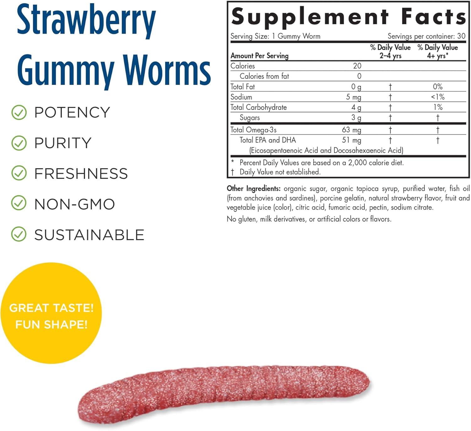imageNordic Naturals Nordic Omega3 Gummy Worms Strawberry 30 Gummy Worms 63 mg Total Omega3s with EPA amp DHA 30 Servings