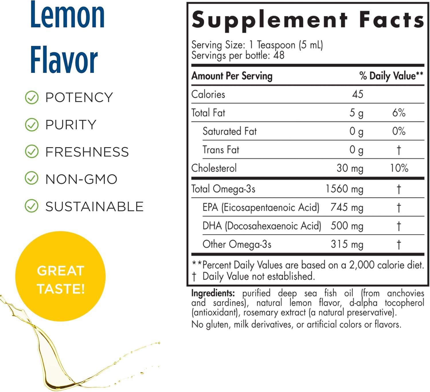 imageNordic Naturals Pro Arctic Omega Liquid Fish Oil 745 mg EPA 500 mg DHA Helps Maintain Healthy Omega3 Levels for Heart Brain and Immune Support Lemon Flavored 8 oz
