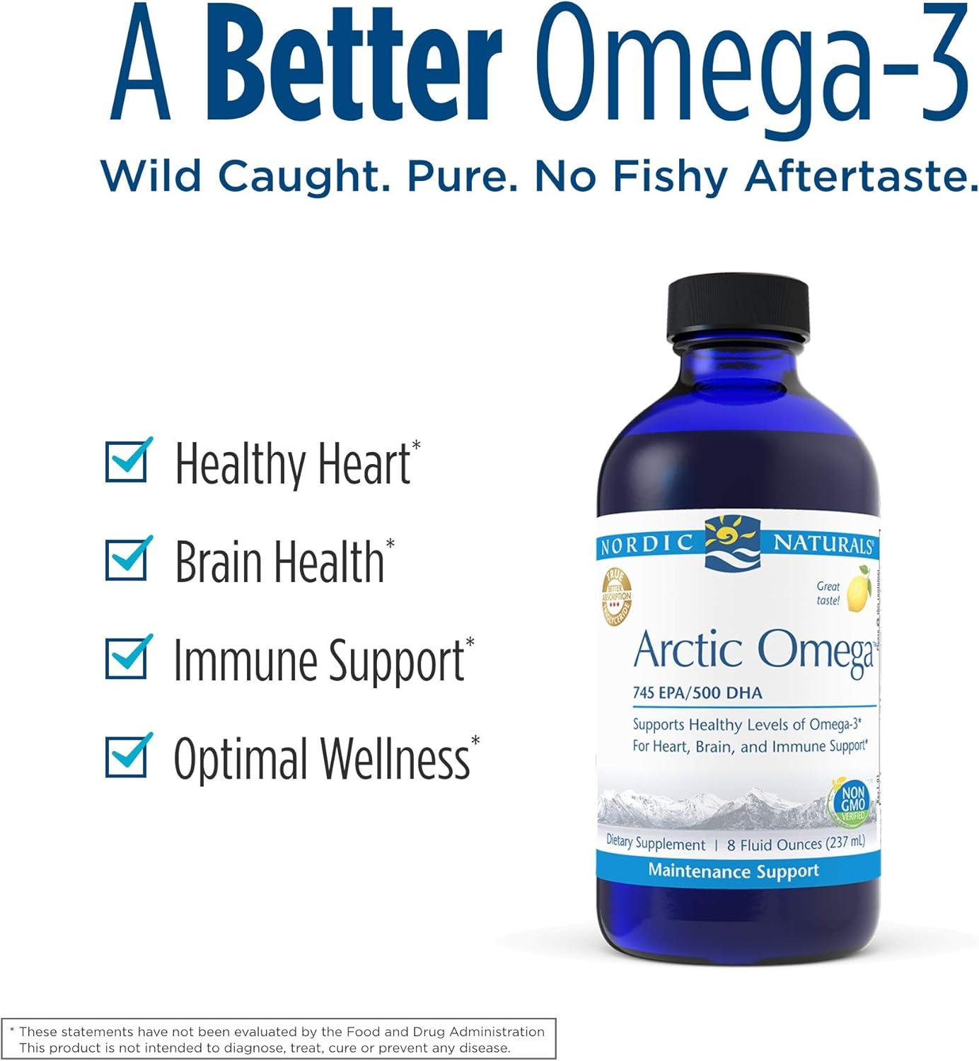 imageNordic Naturals Pro Arctic Omega Liquid Fish Oil 745 mg EPA 500 mg DHA Helps Maintain Healthy Omega3 Levels for Heart Brain and Immune Support Lemon Flavored 8 oz