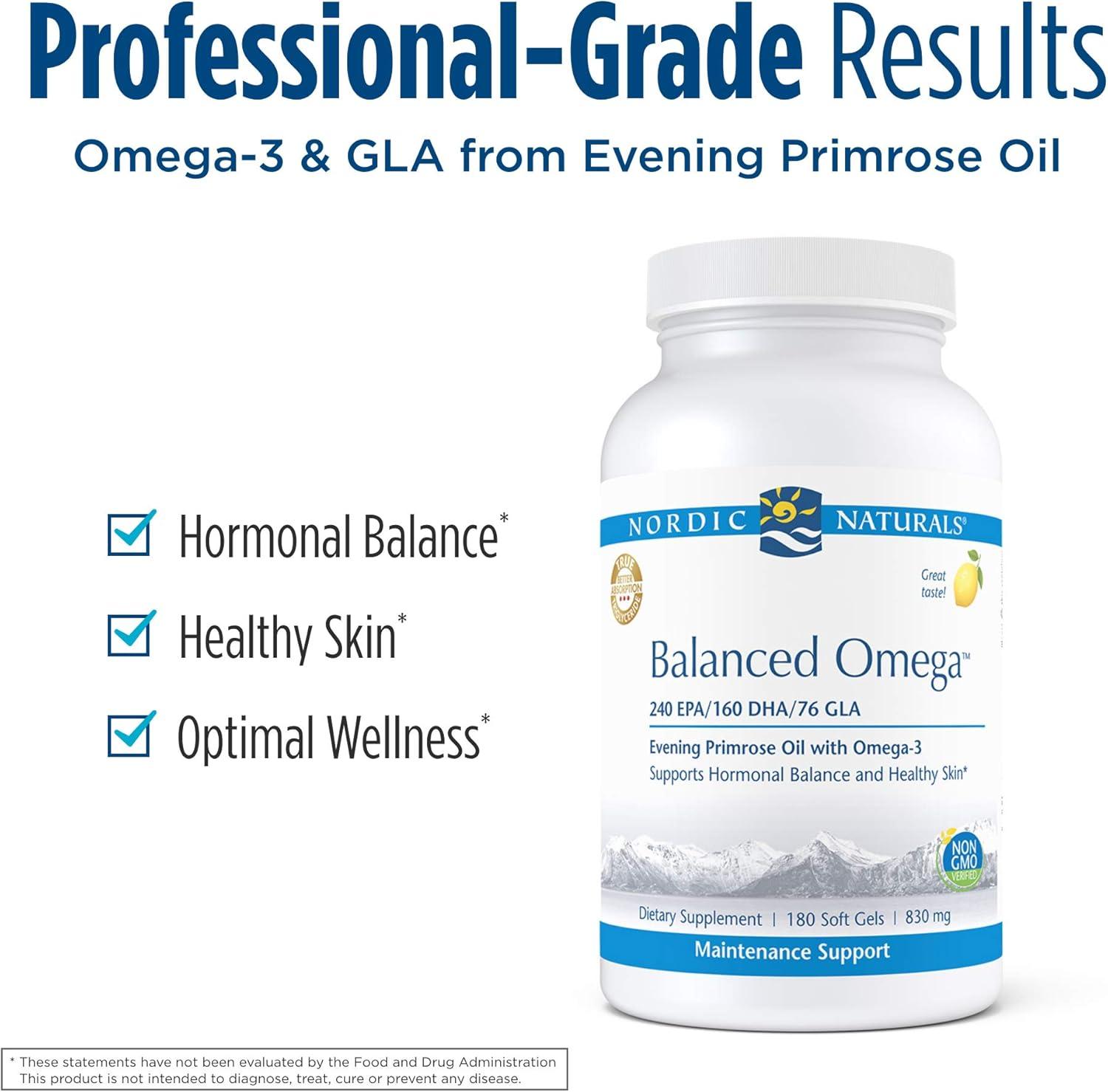imageNordic Naturals Pro Balanced Omega Fish Oil and Evening Primrose Oil 240 mg EPA 160 mg DHA 76 mg GLA Supports Hormonal Balance and Healthy Skin 180 Soft Gels