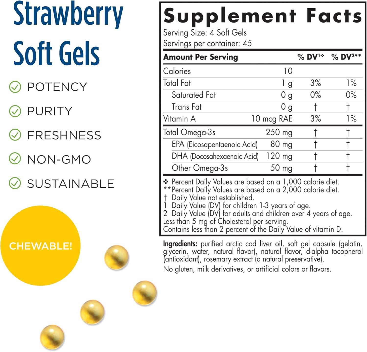 imageNordic Naturals Pro DHA Junior Wild Arctic Cod Liver Oil 80 mg EPA 120 mg DHA Support for Healthy Neurological Nervous System Eye and Immune System Development 180 Chewable Soft Gels