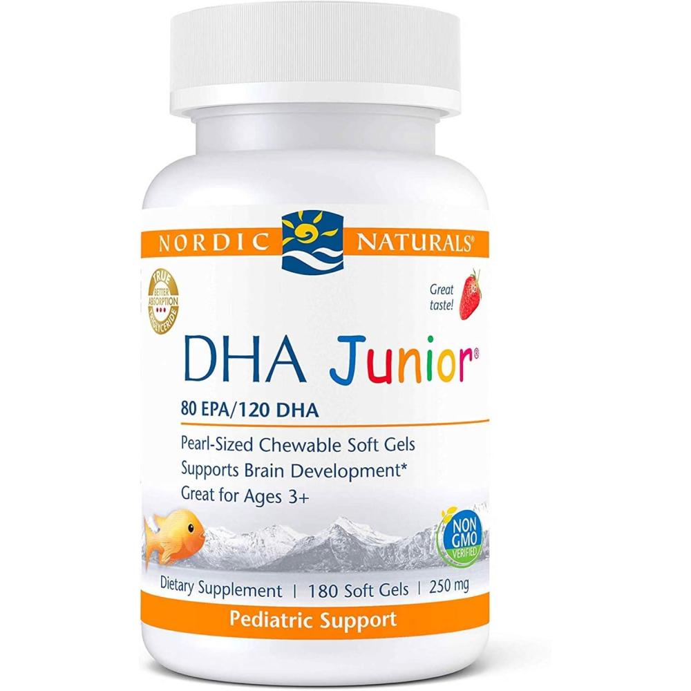 imageNordic Naturals Pro DHA Junior  Wild Arctic Cod Liver Oil 80 mg EPA 120 mg DHA Support for Healthy Neurological Nervous System Eye and Immune System Development 180 Chewable Soft Gels
