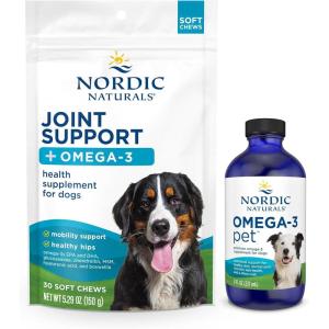 Nordic Naturals Pet Joint Support Soft Chews, 30 Count, & Omega-3 Fish Oil for Small Dogs and Cats, 8oz.