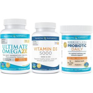 Nordic Naturals Mind and Body Starter Pack – Vitamin D3 5000, Ultimate Omega 2X, Nordic Flora Probiotic Daily